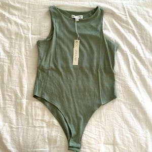 She + Sky Olive Green Ribbed Bodysuit